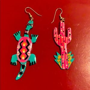 Wooden wilderness colourful earrings,metal pierced